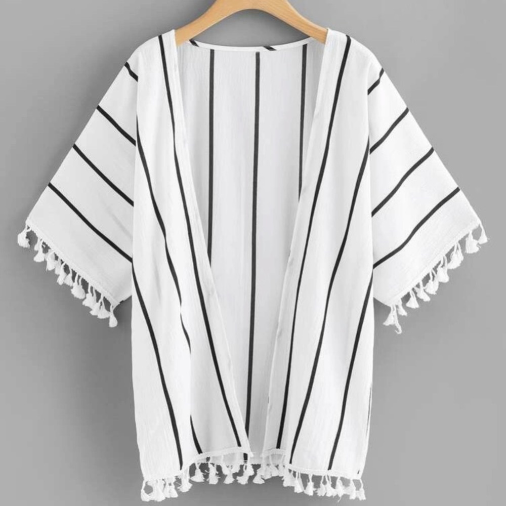 White and Black Striped Kimono